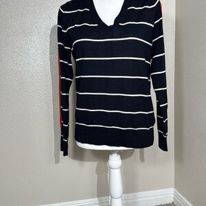Banana Republic Black and White Striped V-Neck Sweater